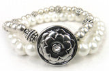 CZ Stone Metal Snap Button Bracelet Double Row Alloy Ball Bead Pearl Beads