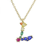 925 Silver Letter M Rainbow Crystal Pendant Necklace Women Choker
