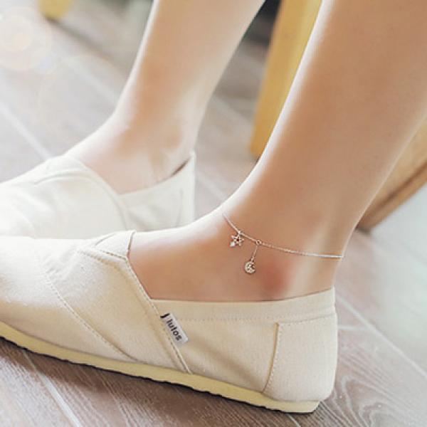 925 Silver Anklets for Women CZ Crystal Pendant Anklet