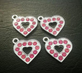 100pcs Pink Rhinestones Heart Pendant Charm for DIY Pet Collars Necklace