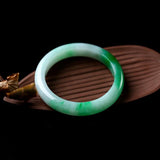 Zheru Jewelry Natural Burmese Jade 54-64mm Green Two-Tone Bracelet