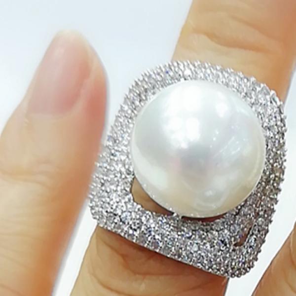 Twist Pearl Statement Rings for Women Cubic Zircon Finger Rings Beads Charm Ring