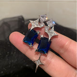 Women Candy Star Earrings Asymmetrical S925 Silver Needle Flash Earrings