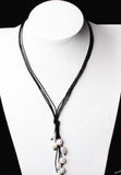 Brown Leather Rope Pink Pearl Necklace