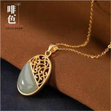 Hetian Sapphire Pendant Necklace Chinese Retro Hollow Charm Women's Jewelry