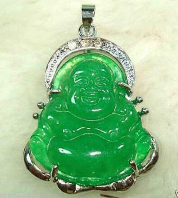 Chinese Green Jade Buddha Pendant Necklace