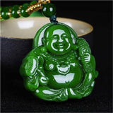 Chinese Green Jade Maitreya Buddha Pendant Necklace Charm