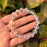 Clear Rock Quartz Bracelet 128 Facets Round Beads Crystal Healing Stone