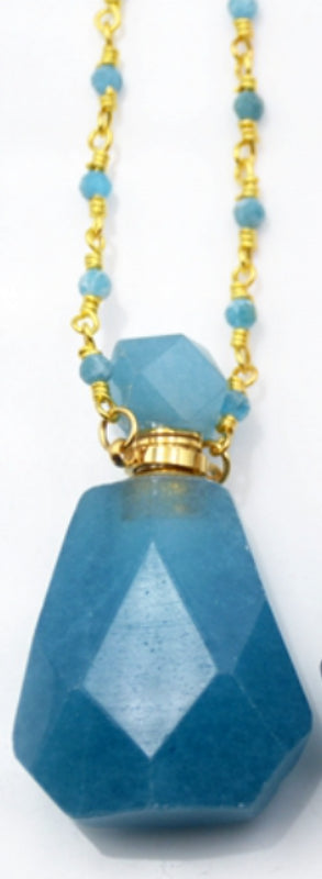 Gemstone Perfume Bottle Necklace with Quartz, Amazonite, Amethyst