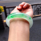 Zheru Jewelry Natural Burmese Jadeite 54mm-64mm Light Two-Color Bracelet
