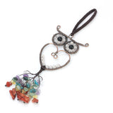 KFT Natural Stone Car Hanging Amulet 7 Chakra Chips Owl Shape