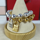 Padlock Pendants Beaded Necklace Bracelet Set Punk Jewelry