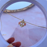 A-Z Initials Heart Plated Necklace Enamel Alphabet Pendant Flower Necklace