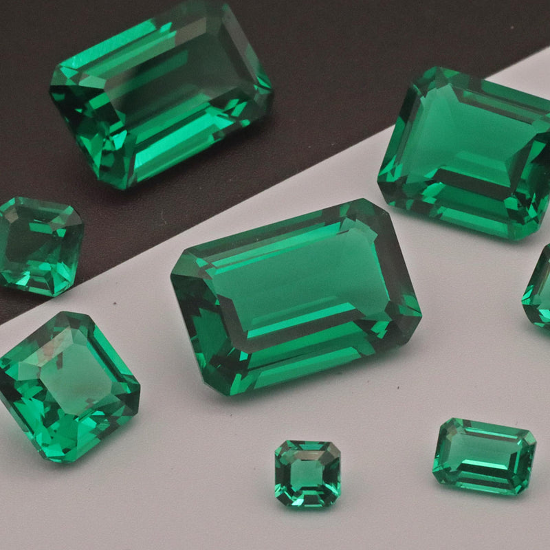 Synthetic Emerald Loose Gemstones Rectangle Faceted Octagonal Green Nanocrystal