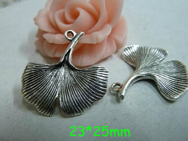 Vintage Metal Gingko Leaf Charm Pendant, Handmade Jewelry Findings
