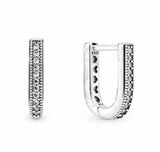 925 Silver U-shaped Hoop Earring with Crystal for Women
