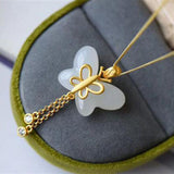 Chinese Style Hetian Jade Butterfly Tassel Pendant Necklace
