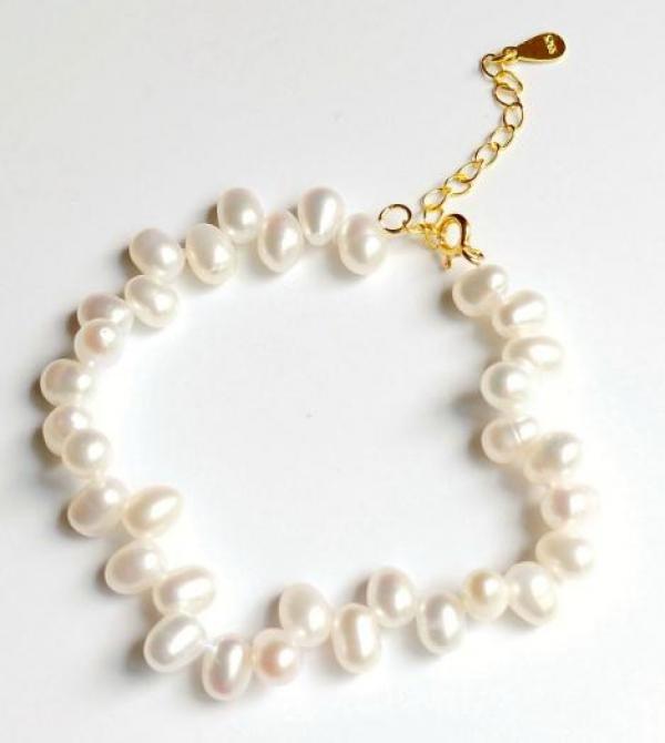 Freshwater Pearl Cultured Pearl Rice Shape Beaded 925 Bracelet