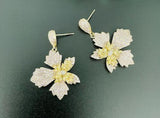 14K Real Leaf Flower Emerald Crystal Earrings