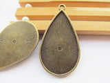 50pcs Raindrop Base Setting Tray Bezel Pendant Charm, fit 20mmx35mm Cabochon