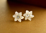 925 Sterling Silver Shell Flower Diamond Earrings Jewelry