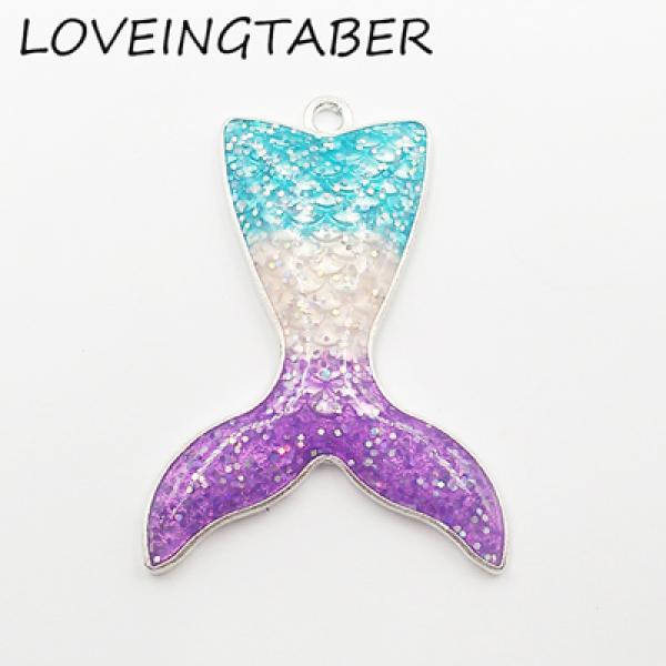 10pcs Silvery Fish Mermaid Tail Glitter Enamel Pendant Jewelry