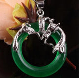 Green Jades Stone Carved Dragon Pendant Necklace