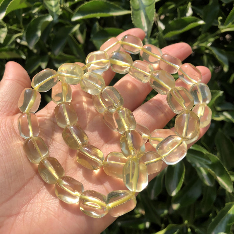 Fengbaowu Lemon Citrine Bracelet Cube Beads Crystal Healing Stone Jewelry
