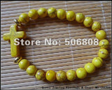 Yellow Cross Beads Bracelets, Stretch Beaded Jewelry 15PCS/LOT