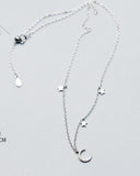 Real 925 Sterling Silver CZ Crescent Moon Star Choker Necklace