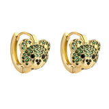Cartoon Zircon Bear Hoop Earrings Silver Animal Circle Wedding Jewelry