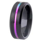8mm Tungsten Ring Rainbow Thin Groove Wedding Band Beveled Comfort Fit