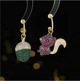 S925 Silver Needle Squirrel Fruit Earrings Asymmetrical Micro-inlaid Zircon