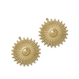 Raw Brass Sun Radiating Light Charms Daisy Flower Pendant, 6pcs