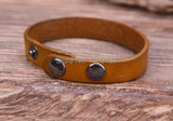 Khaki Biker Leather Wristband Bracelet Cuff Unisex 1.1cm Width Mens