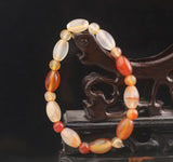 Natural Jade Hand & Red Beads Bangle Elastic Bracelet