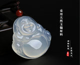 Koraba Natural Chalcedony Agate Chinese Jade Icy Pendant Maitreya Buddha