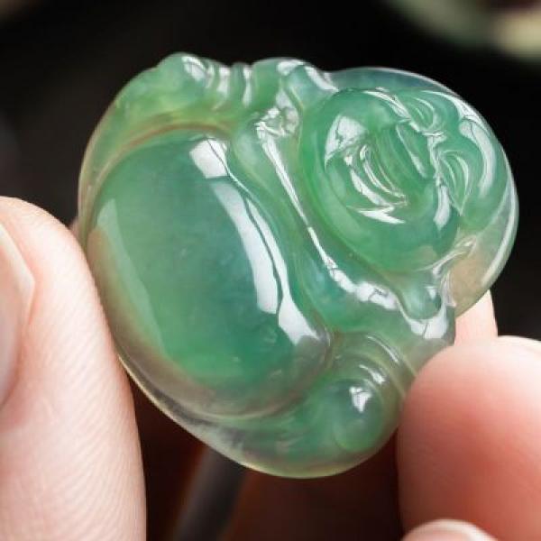 Zheru Jewelry Burmese Jade Happy Buddha Pendant Necklace Gift