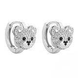 Cartoon Zircon Bear Hoop Earrings Silver Animal Circle Wedding Jewelry