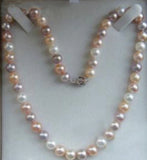 8-9MM Akoya Pink Purple Pearl Necklace 925silver