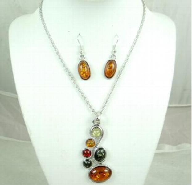 Modernist Teardrop Golden Honey Pressed Ambers Necklace