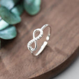 925 Silver Zircon Infinity Symbol Adjustable Ring Classic Fine Jewelry