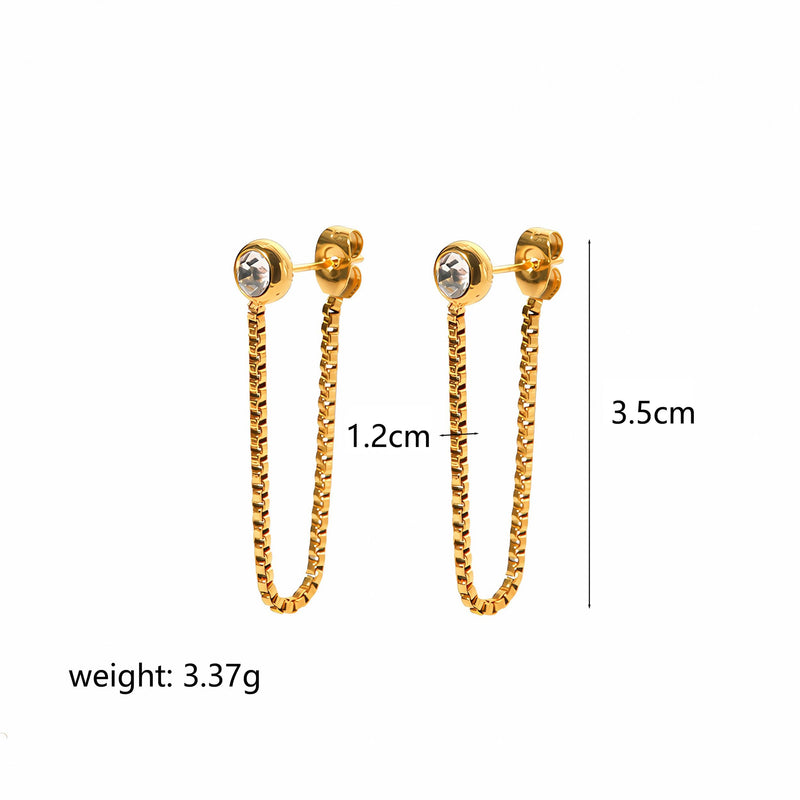 CZ Pearl Stud Earring Stainless Steel Long Tassel Chain Earring for Girls