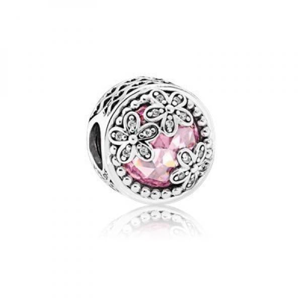 925 Sterling Silver Daisy Meadow Pink Clear CZ Beads Charms Bracelets DIY