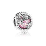 925 Sterling Silver Daisy Meadow Pink Clear CZ Beads Charms Bracelets DIY