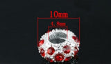 50pcs Silver Plated Red Rhinestone Spacers Beads for Bracelets