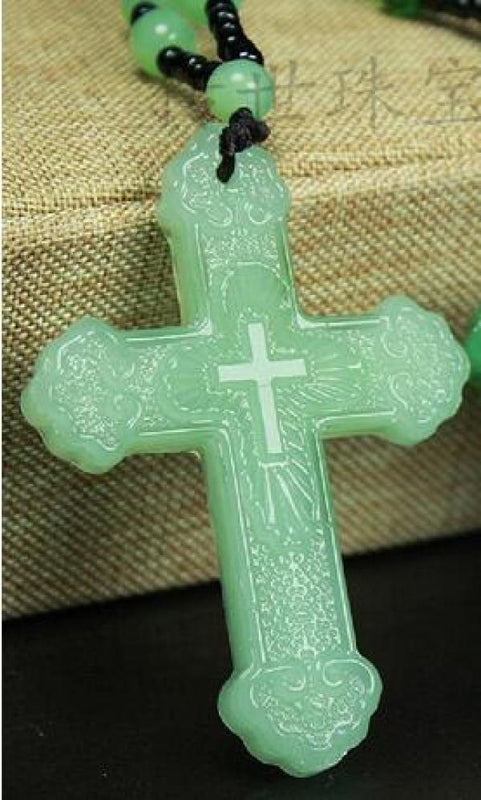 Myanmar Natural Jade Chalcedony Cross Pendant Inlaying Worker Present