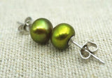 AA Green Pearl Earrings 8mm Freshwater Pearl S925 Sterling Silver Stud