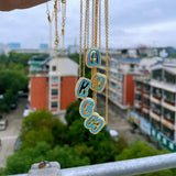Enamel Bubble Letter Necklace With Zirconia Name Pendant Necklace