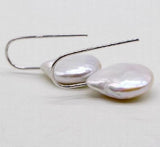 Coin Baroque Real Freshwater Pearl Earrings 925 Sterling Silver Hook Style